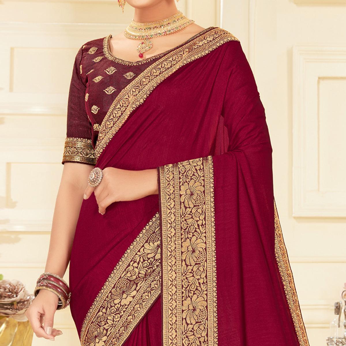 Maroon Woven Vichitra Silk Saree