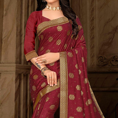 Maroon Woven Vichitra Silk Saree