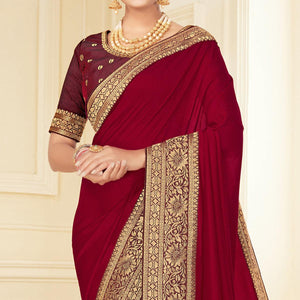 Maroon Woven Vichitra Silk Saree