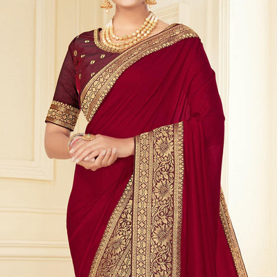 Maroon Woven Vichitra Silk Saree