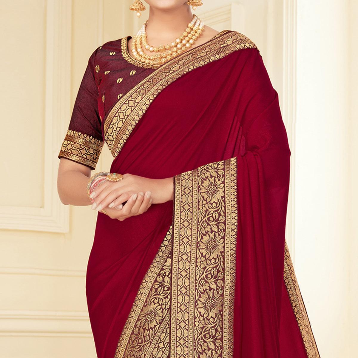 Maroon Woven Vichitra Silk Saree
