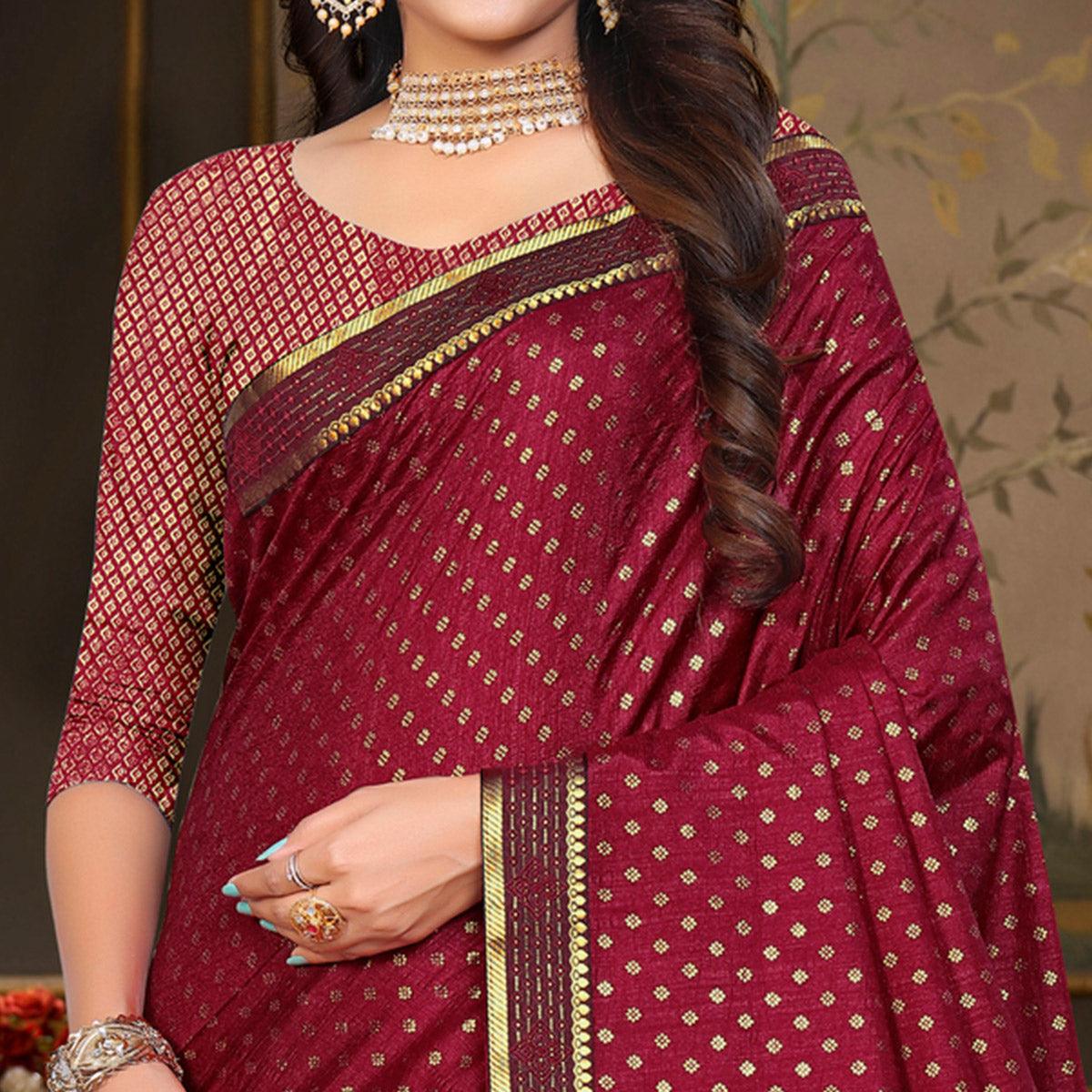 Maroon Woven Vichitra Silk Saree