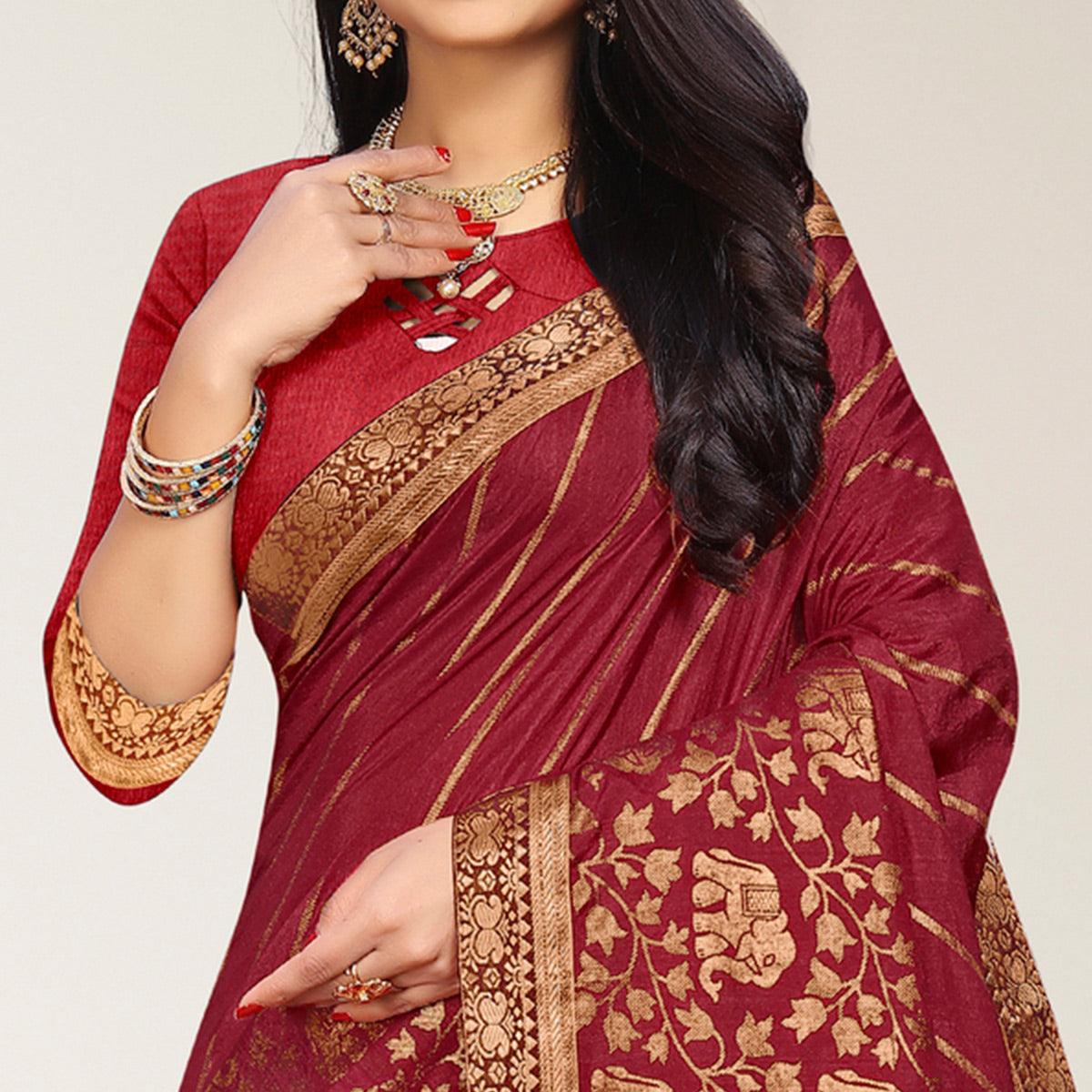 Maroon Woven Vichitra Silk Saree