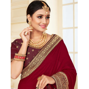 Maroon Woven Vichitra Silk Saree