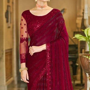 Maroon Zari Striped Art Silk Saree