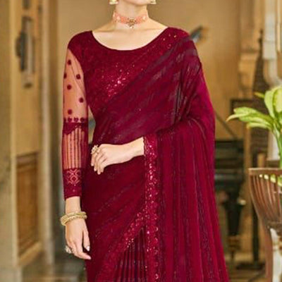 Maroon Zari Striped Art Silk Saree
