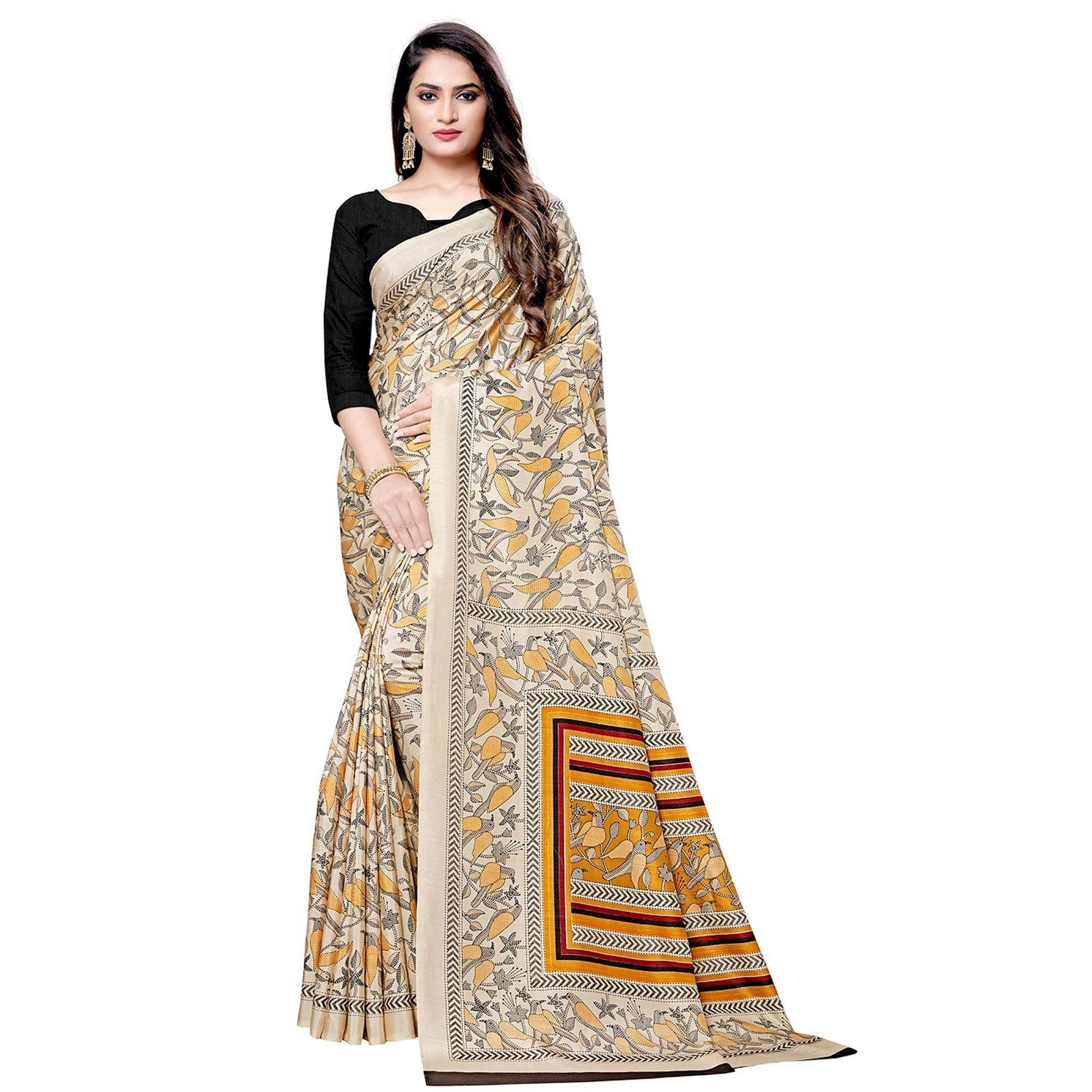 Marvellous Beige Colored Casual Printed Silk Saree