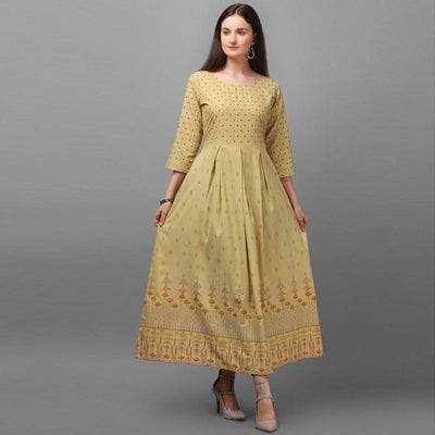 Marvellous Beige Coloured Casual Wear Printed Rayon Malai Kurti