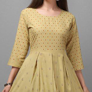 Marvellous Beige Coloured Casual Wear Printed Rayon Malai Kurti