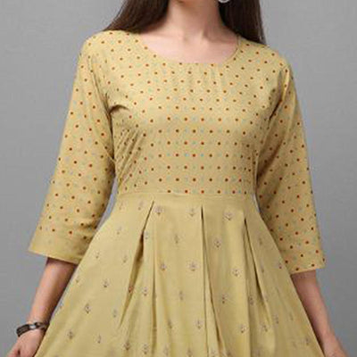 Marvellous Beige Coloured Casual Wear Printed Rayon Malai Kurti