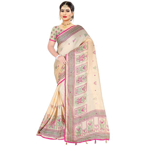 Marvellous Beige Coloured Casual Wear Woven Cotton Jute Saree