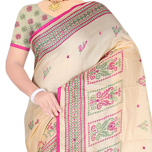 Marvellous Beige Coloured Casual Wear Woven Cotton Jute Saree