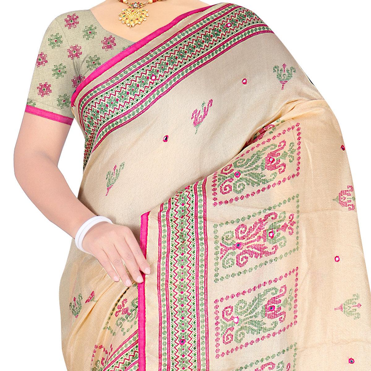 Marvellous Beige Coloured Casual Wear Woven Cotton Jute Saree