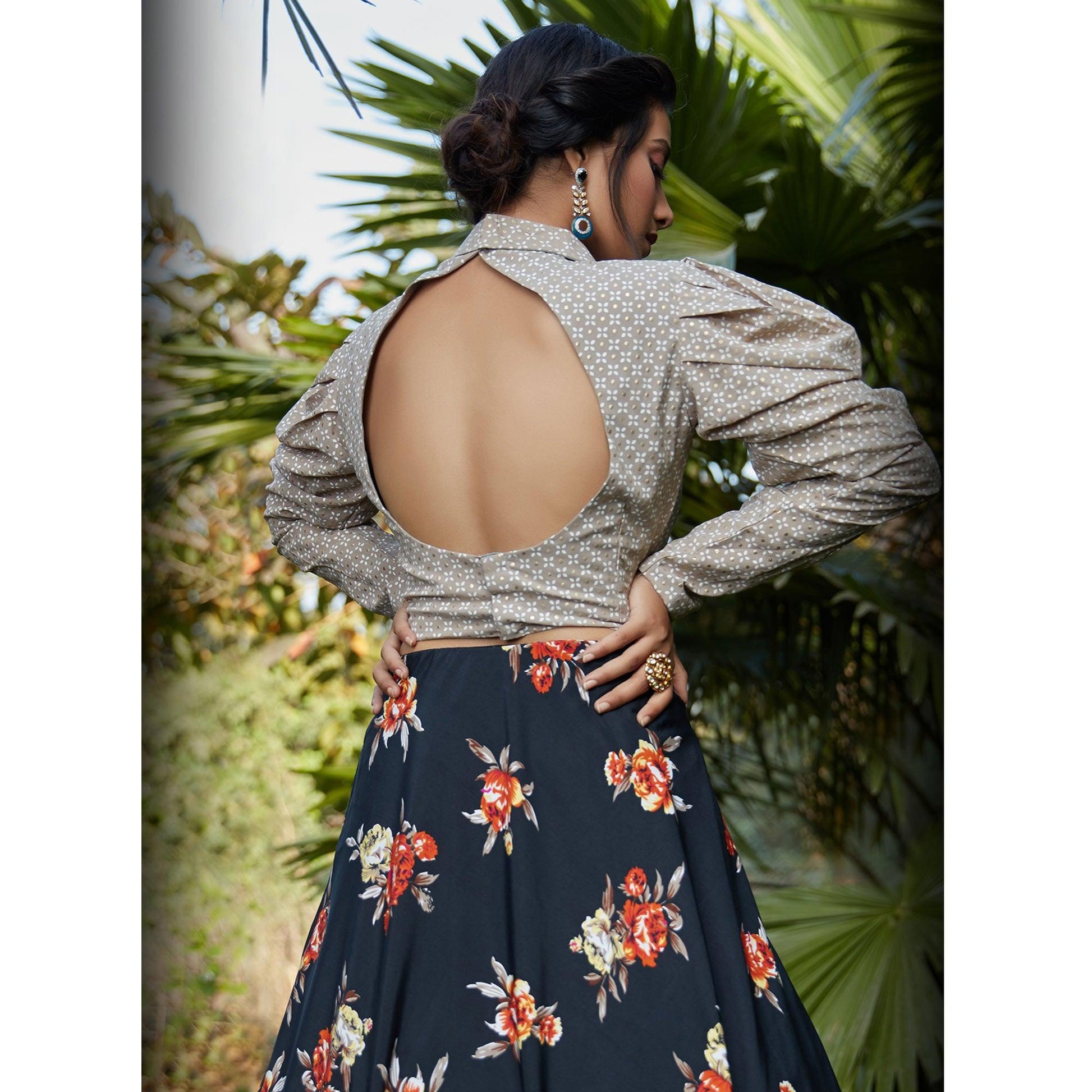 Marvellous Black - Dusty Grey Colored Wedding Partywear Printed Silk Crepe Lehenga Choli