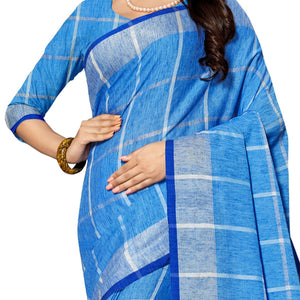 Marvellous Blue Colored Fesive Wear Stripe Print Cotton Silk Saree With Tassels