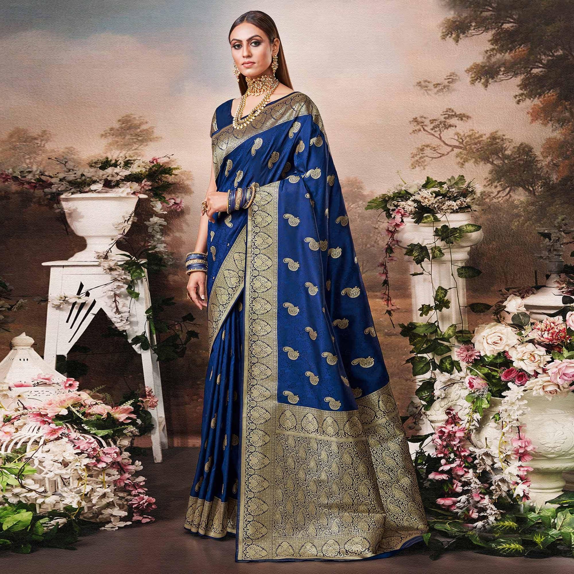Marvellous Blue Colored Festive Wear Woven Banarasi Silk Saree