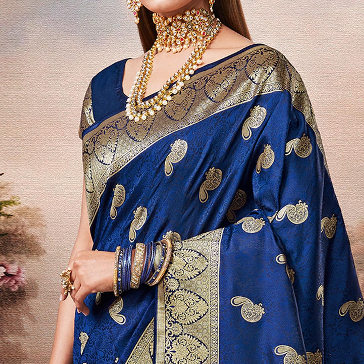 Marvellous Blue Colored Festive Wear Woven Banarasi Silk Saree