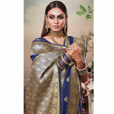 Marvellous Blue Colored Festive Wear Woven Banarasi Silk Saree