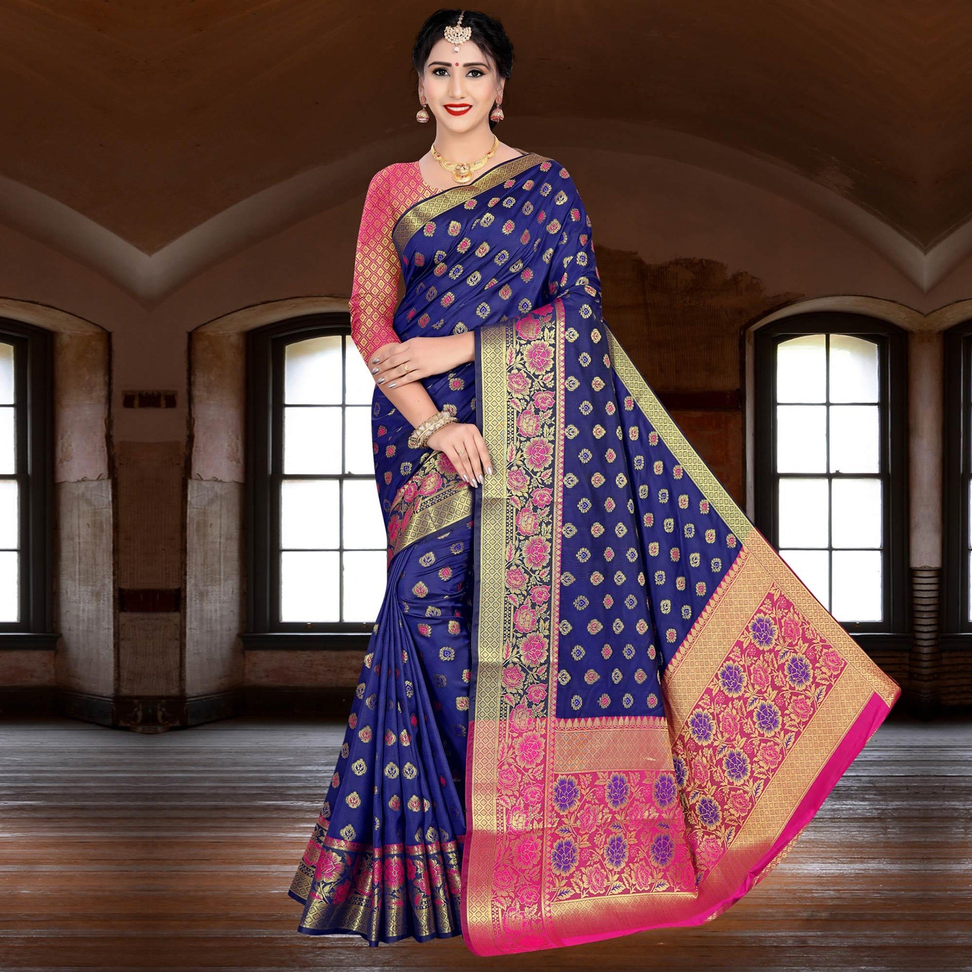 Marvellous Blue Colored Festive Wear Woven Silk Saree