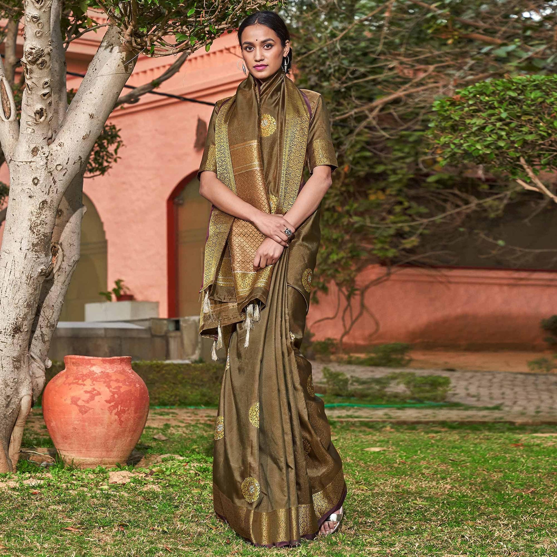 Marvellous Brown Colored Festive Wear Woven Silk Saree