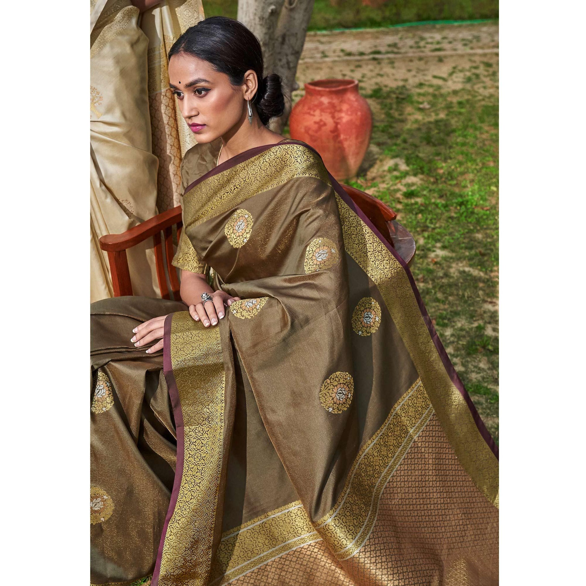 Marvellous Brown Colored Festive Wear Woven Silk Saree