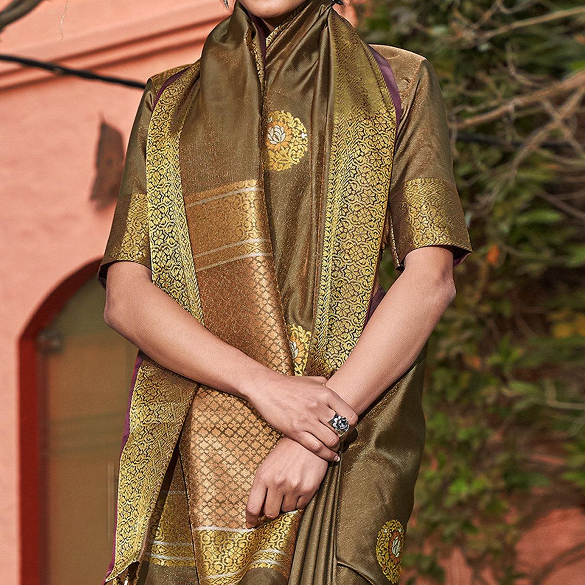 Marvellous Brown Colored Festive Wear Woven Silk Saree