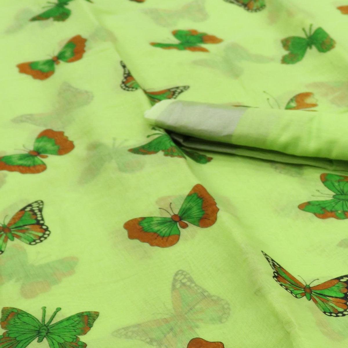Marvellous Green Colored Casual Wear Butterfly Block Printed Cotton Linen Saree