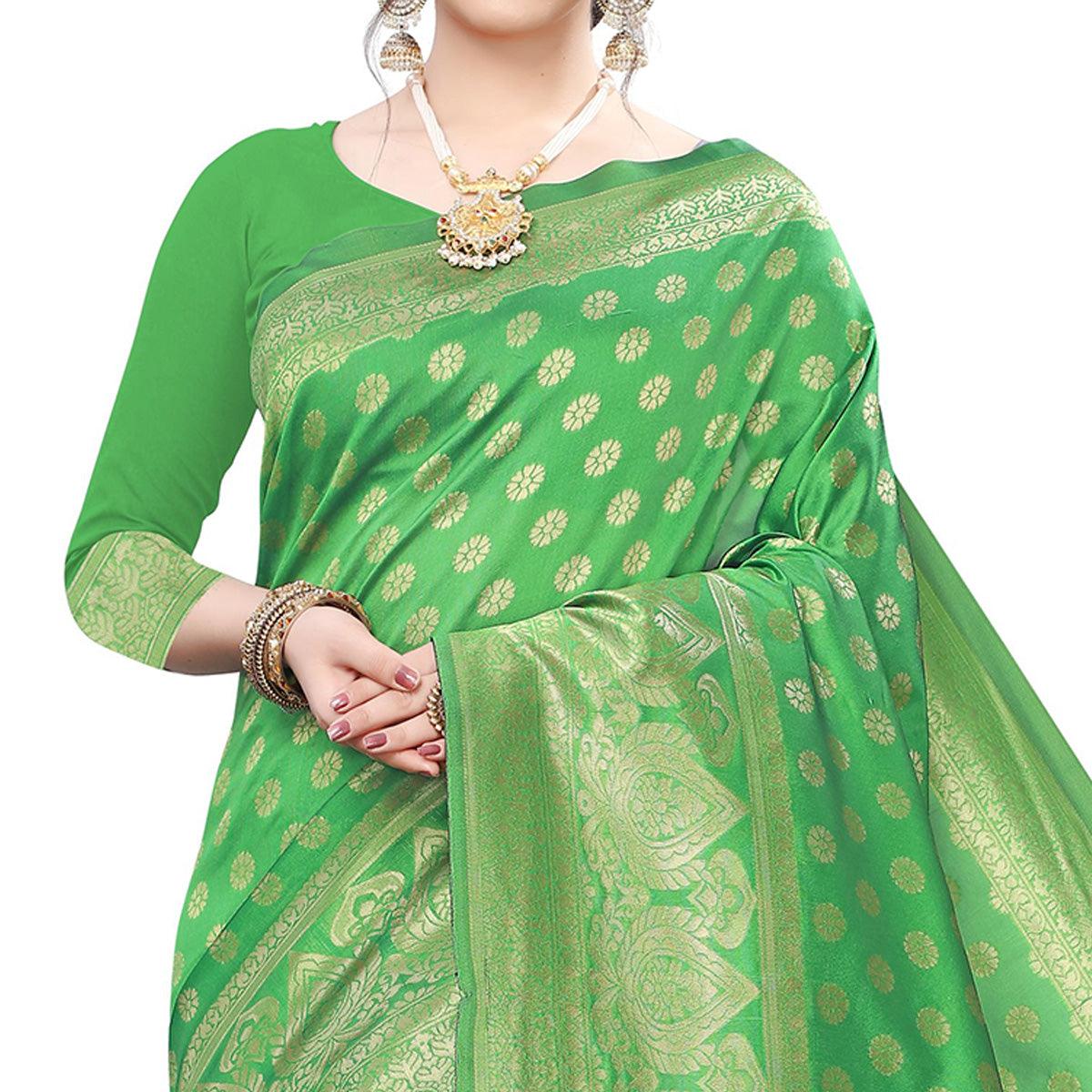 Marvellous Green Colored Festive Wear Woven Art Silk Saree
