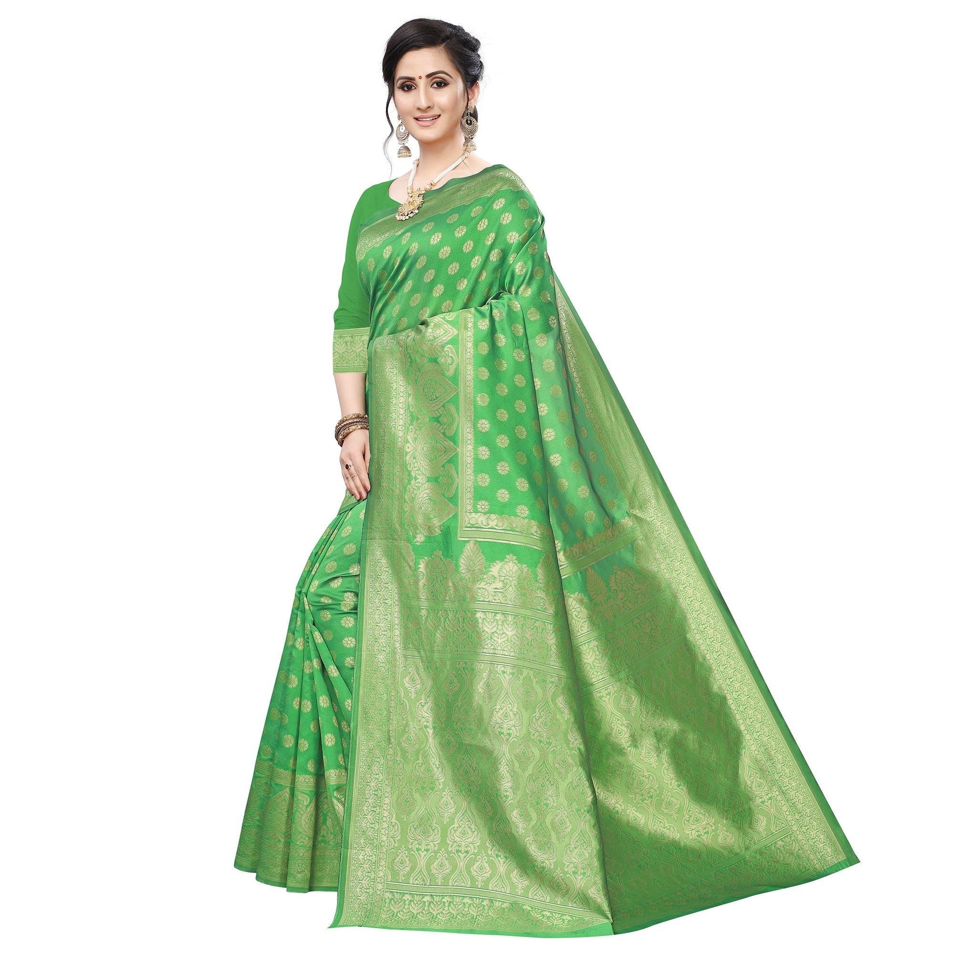 Marvellous Green Colored Festive Wear Woven Art Silk Saree
