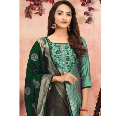Marvellous Green Colored Festive Wear Woven Heavy Banarasi Silk Dress Material