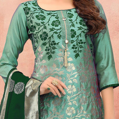 Marvellous Green Colored Festive Wear Woven Heavy Banarasi Silk Dress Material
