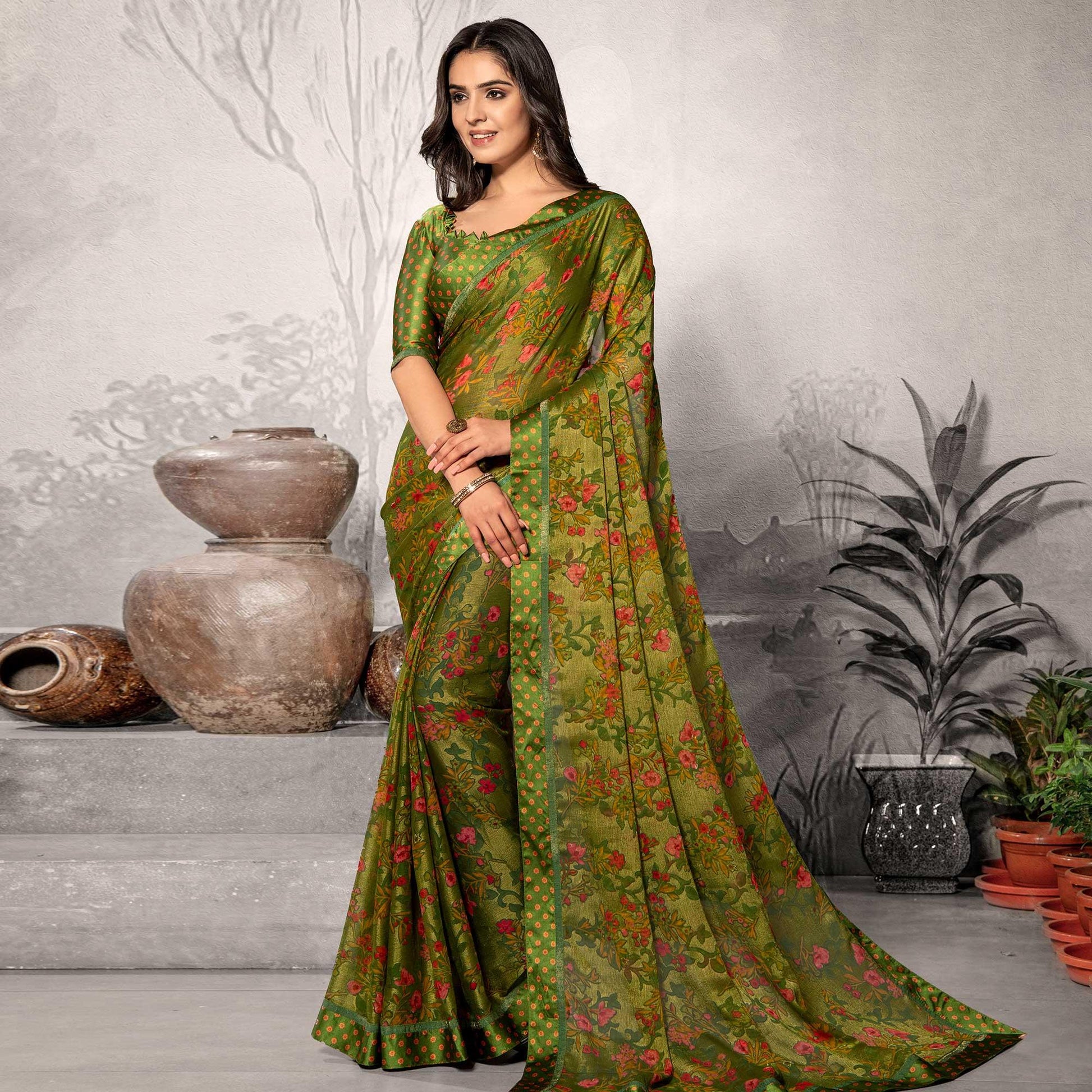 Marvellous Green Colored Partywear Printed Chiffon Saree
