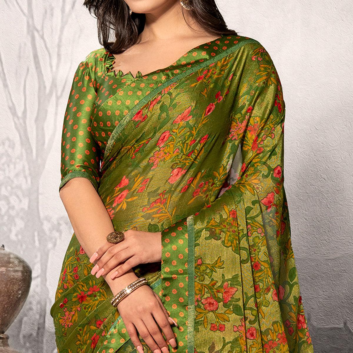 Marvellous Green Colored Partywear Printed Chiffon Saree