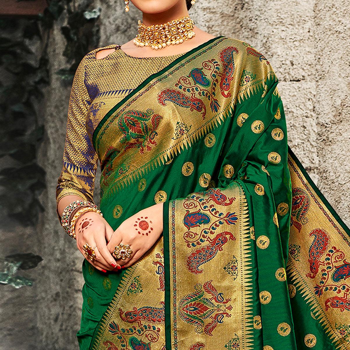 Marvellous Green Coloured Woven Festive Wear Banarasi Silk Saree