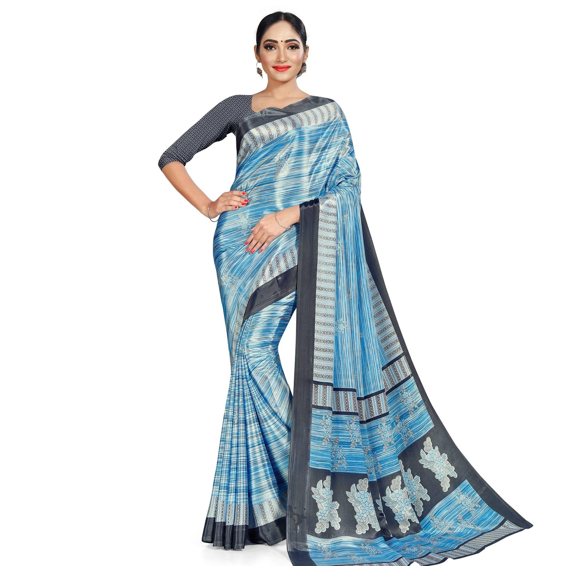 Marvellous Grey - Blue Colored Casual Wear Printed Crepe Saree