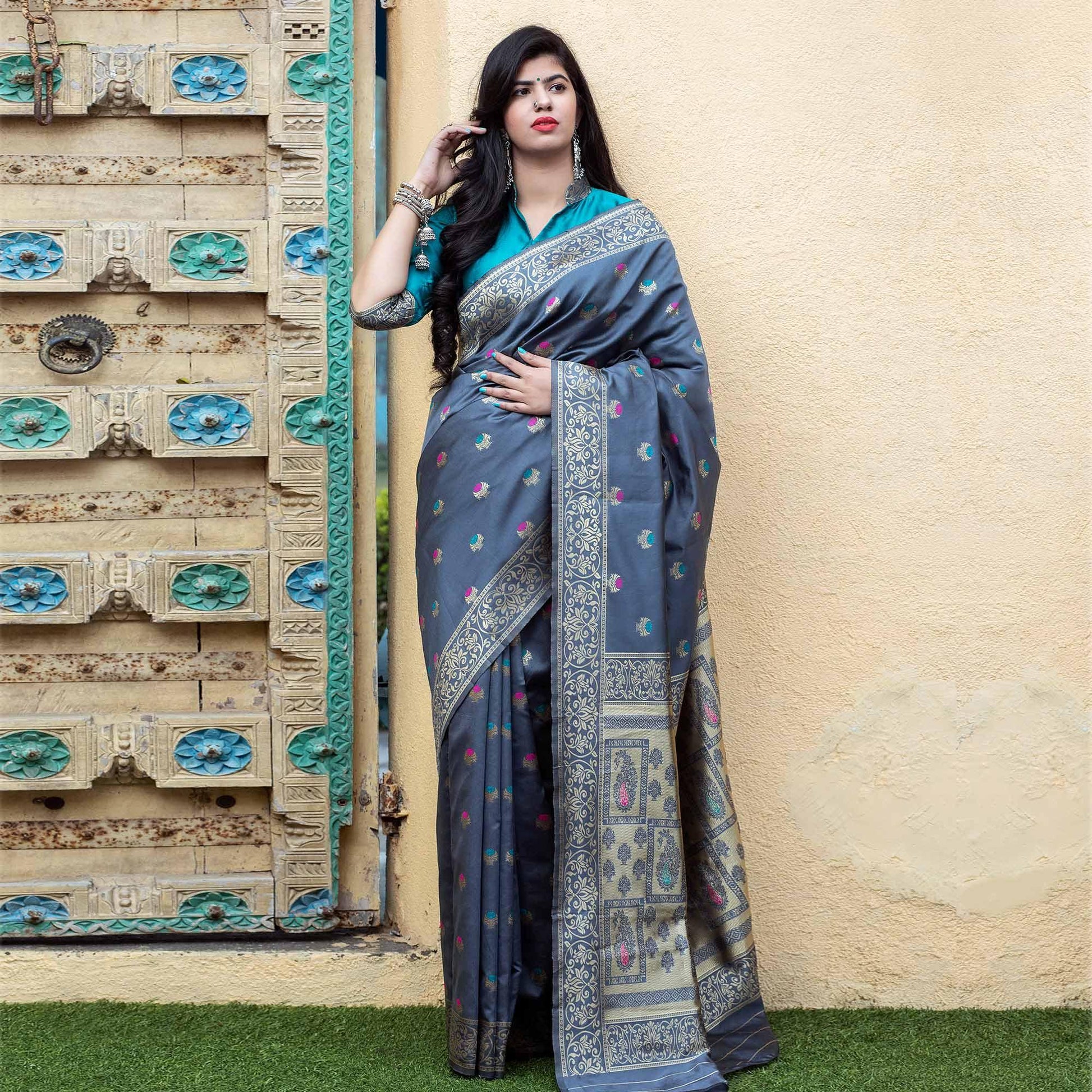 Marvellous Grey Colored Festive Wear Woven Banarasi Silk Saree
