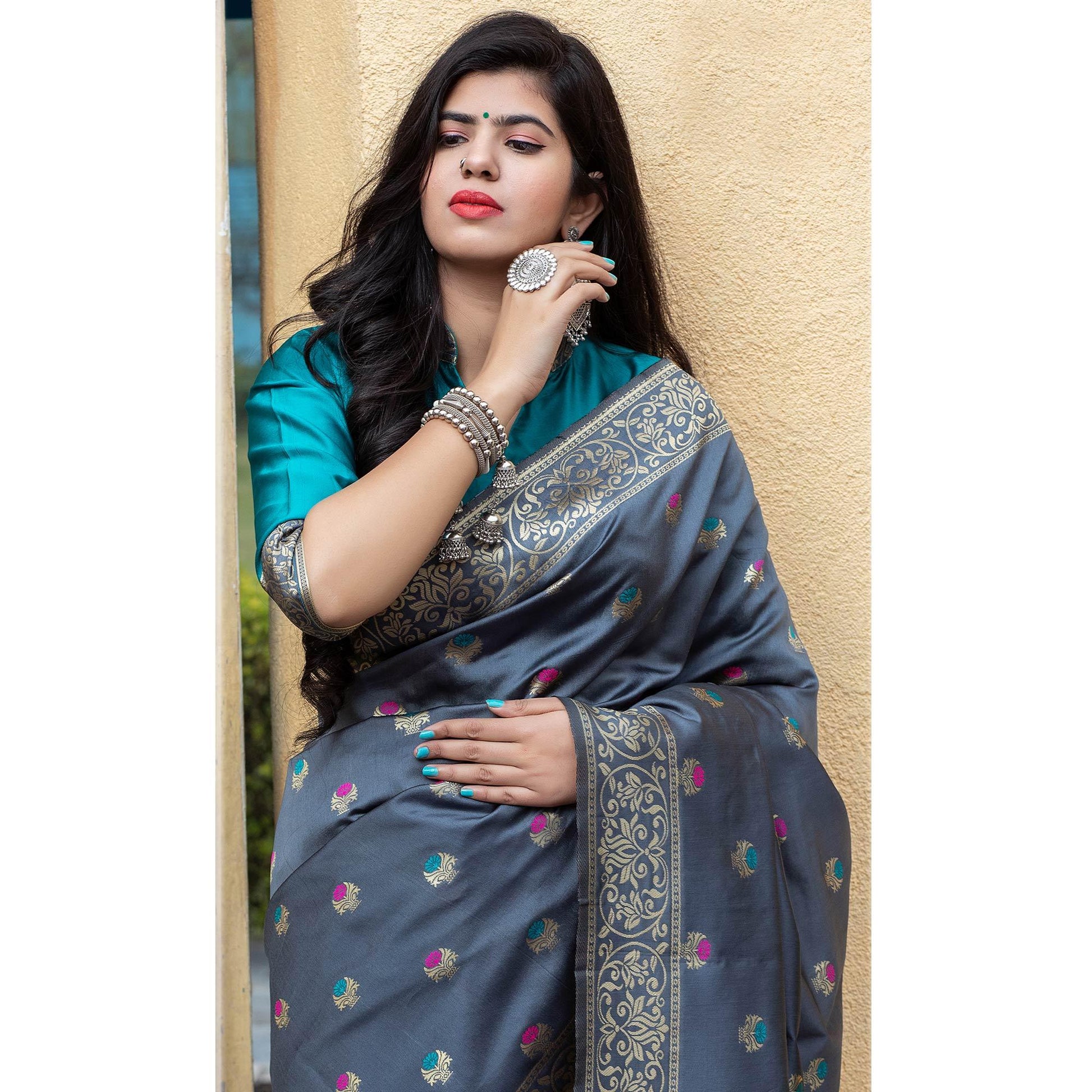Marvellous Grey Colored Festive Wear Woven Banarasi Silk Saree