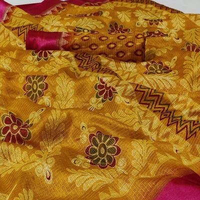 Marvellous Mustard Yellow Colored Casual Wear Printed Heavy Cotton Saree