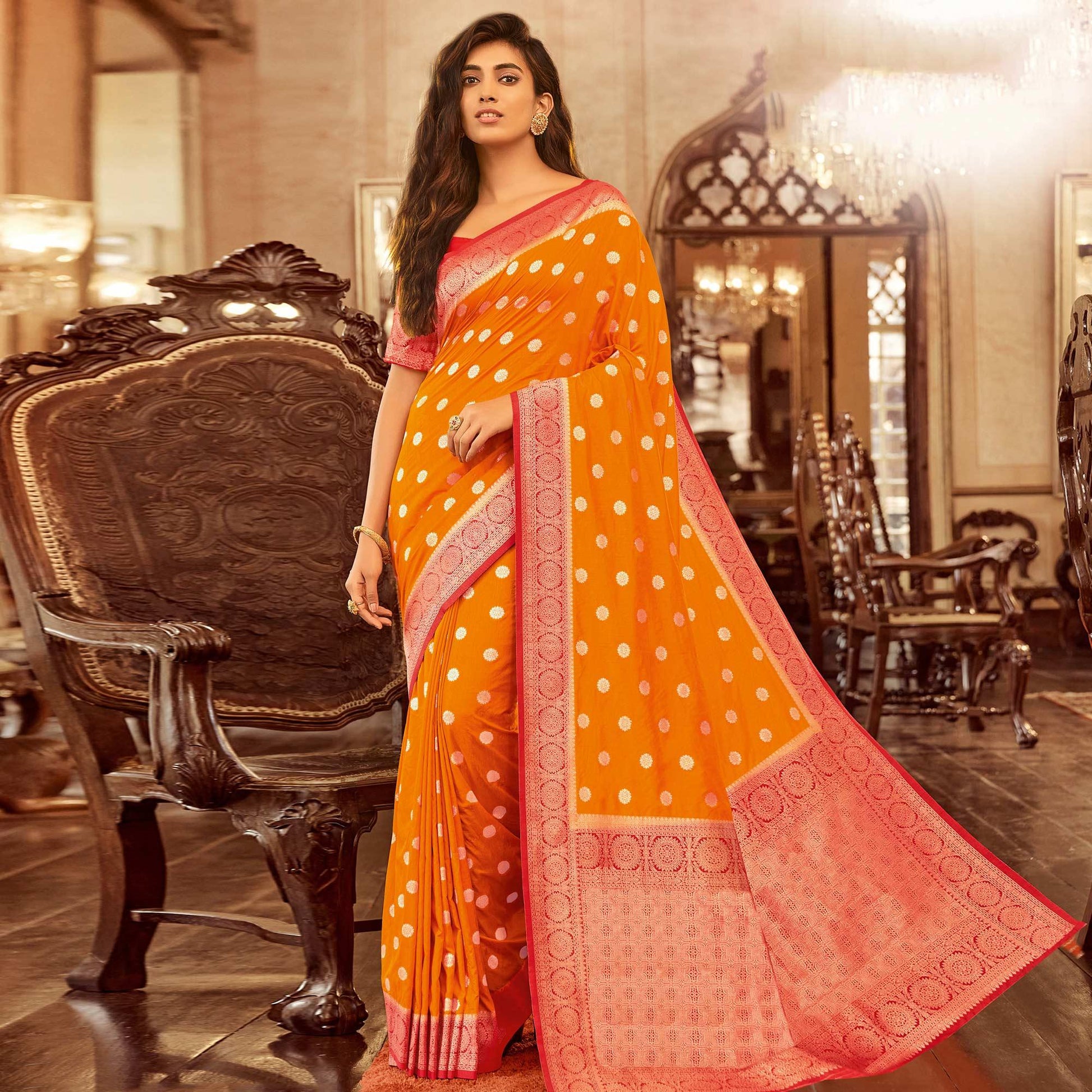 Marvellous Mustard Yellow Colored Festive Wear Woven Chanderi Cotton Saree