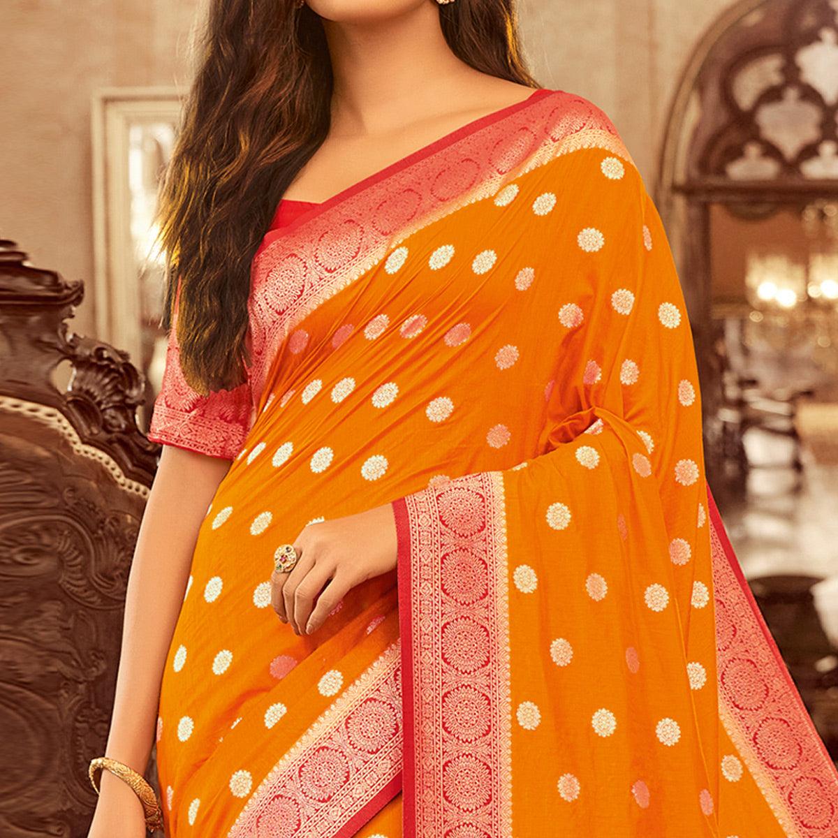 Marvellous Mustard Yellow Colored Festive Wear Woven Chanderi Cotton Saree