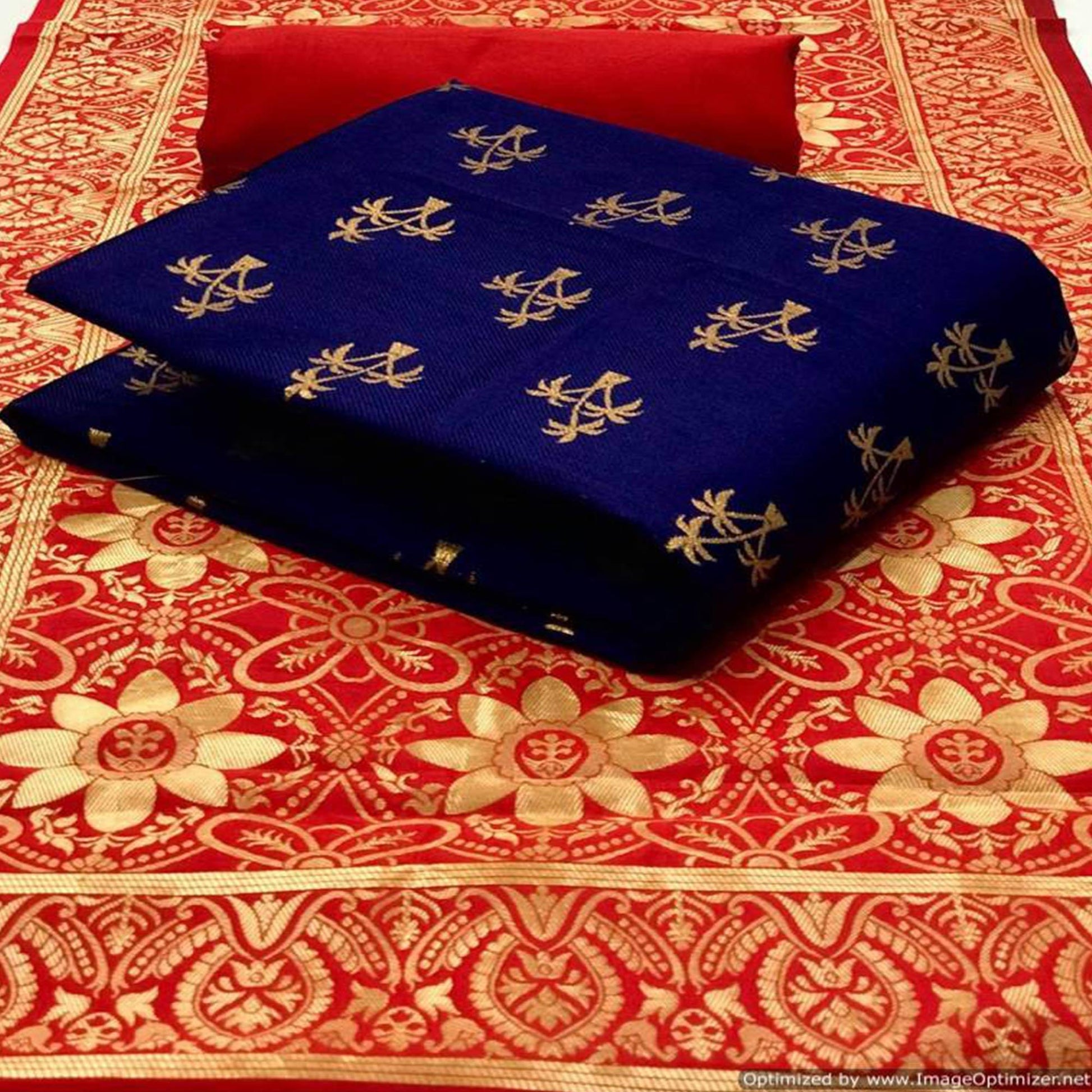 Marvellous Navy Blue Colored Casual Wear Banarasi Silk Dress Material