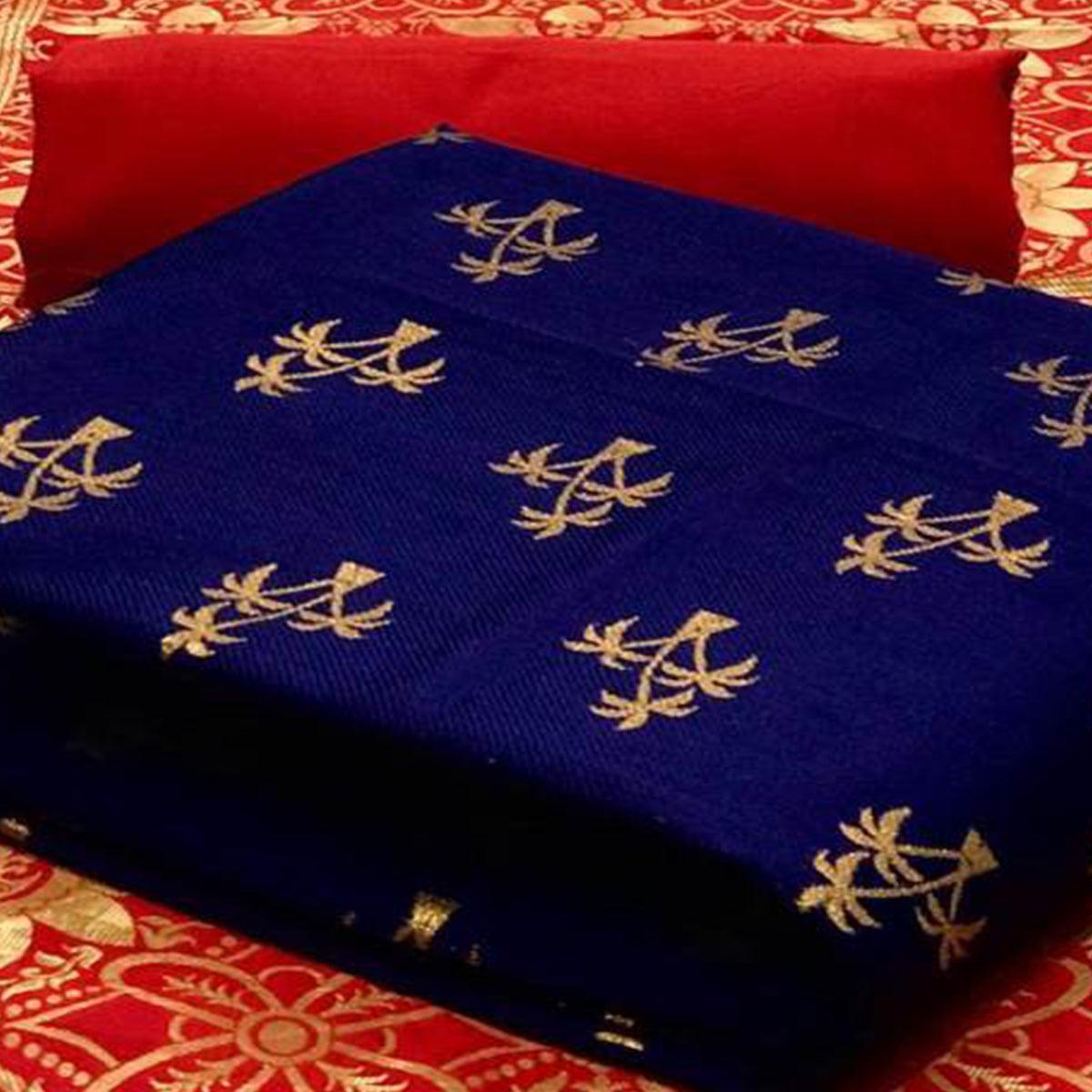 Marvellous Navy Blue Colored Casual Wear Banarasi Silk Dress Material
