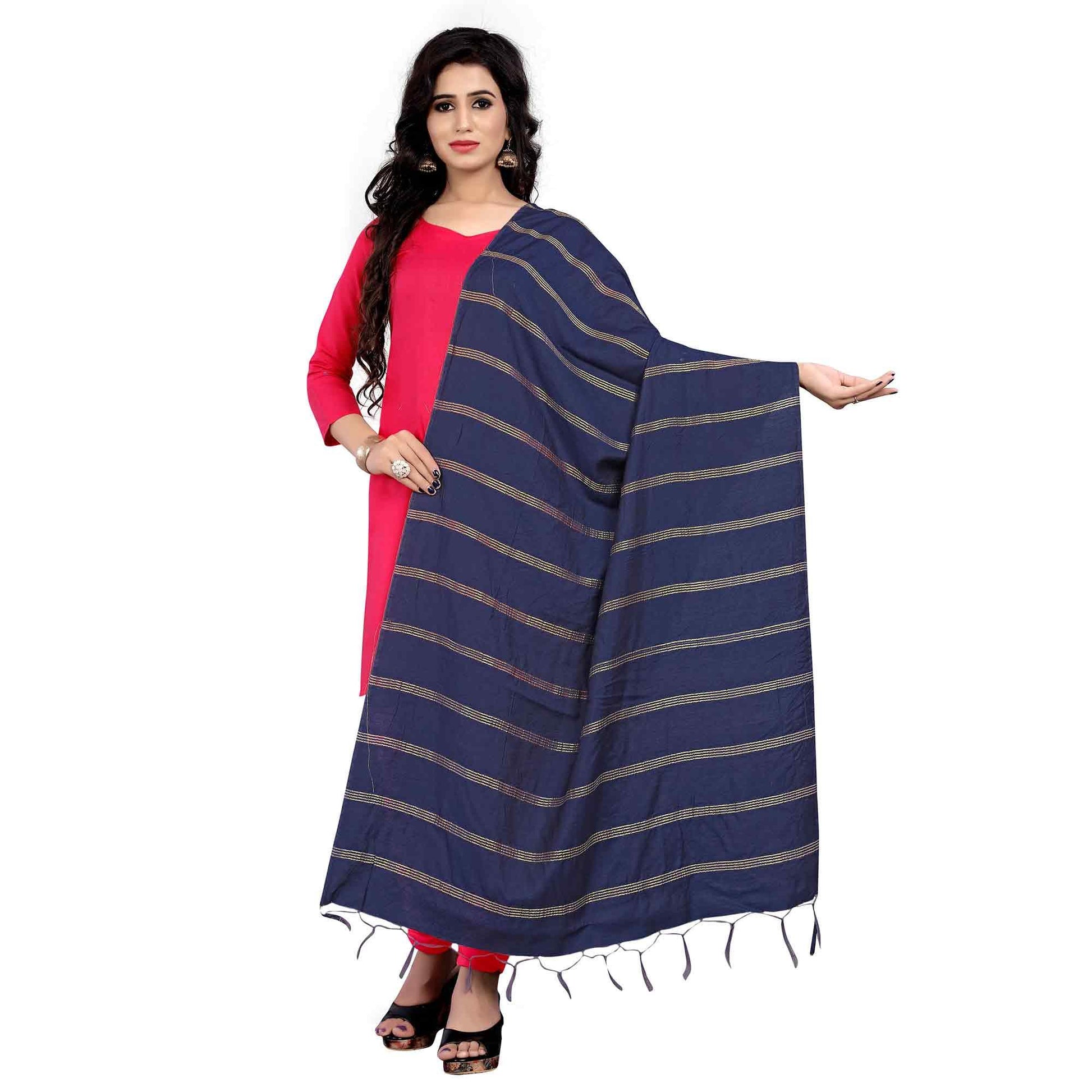 Marvellous Navy Blue Colored Festive Wear Cotton Dupatta