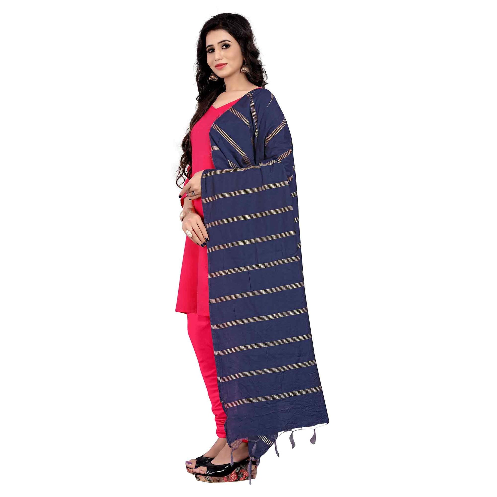 Marvellous Navy Blue Colored Festive Wear Cotton Dupatta