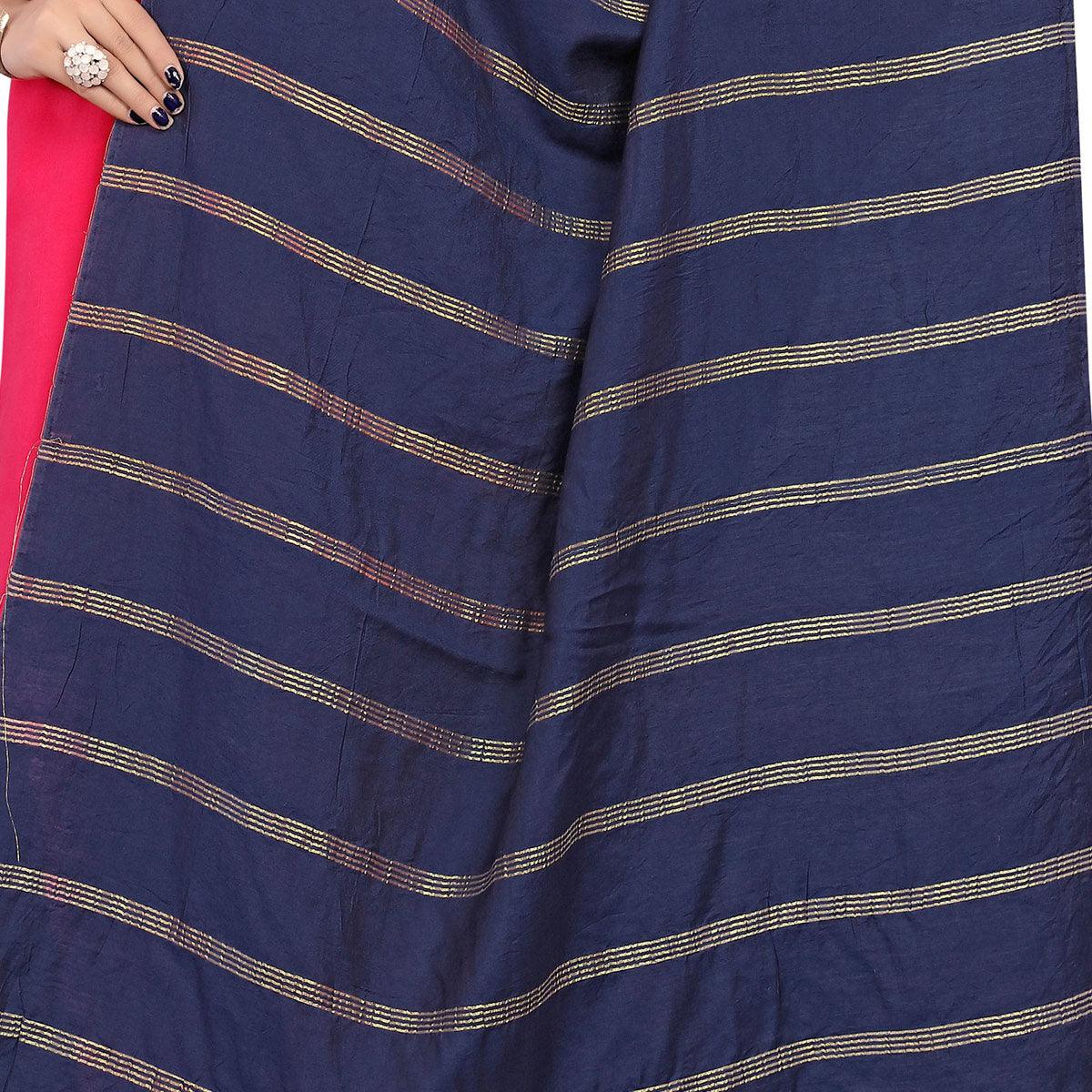 Marvellous Navy Blue Colored Festive Wear Cotton Dupatta