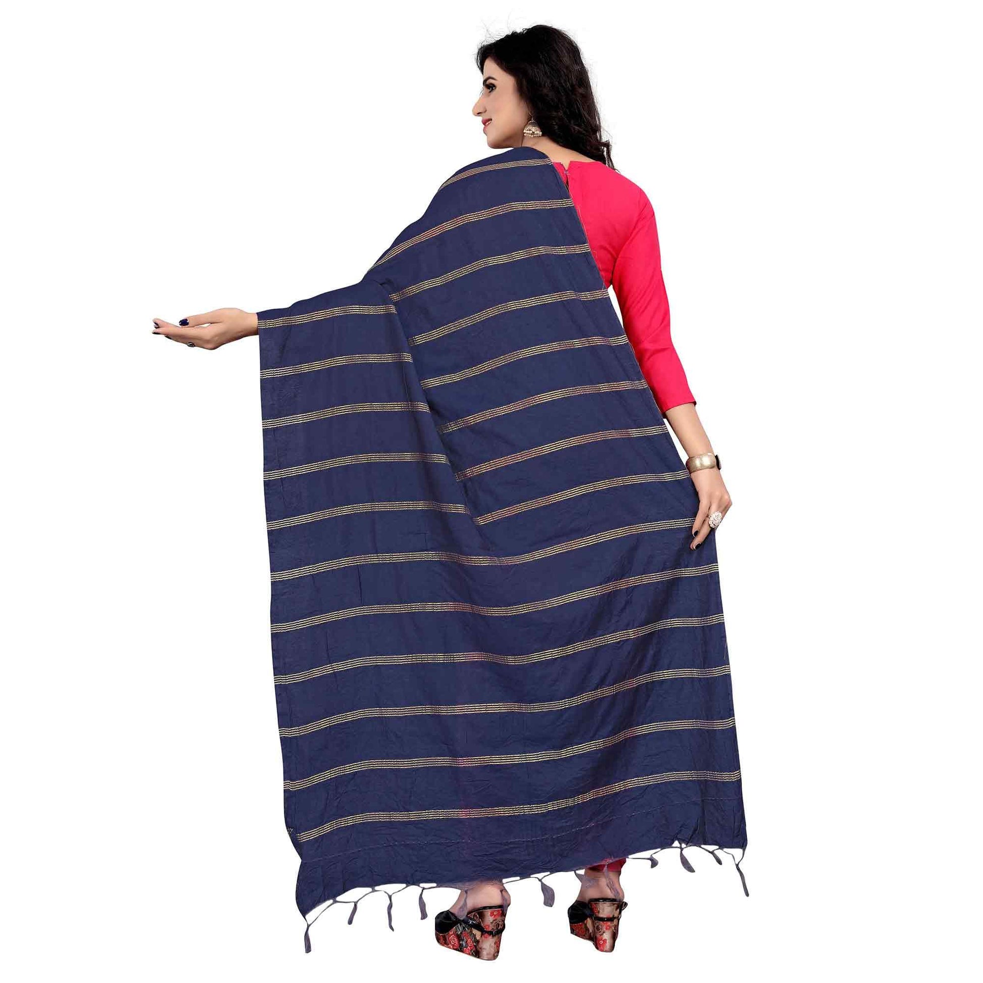 Marvellous Navy Blue Colored Festive Wear Cotton Dupatta