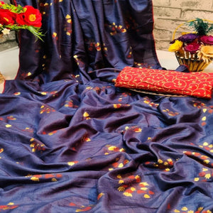 Marvellous Navy Blue Colored Partywear Foil Printed Dola Silk Saree