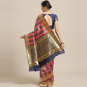 Marvellous Navy Blue - Pink Colored Festive Wear Woven Silk Blend Saree