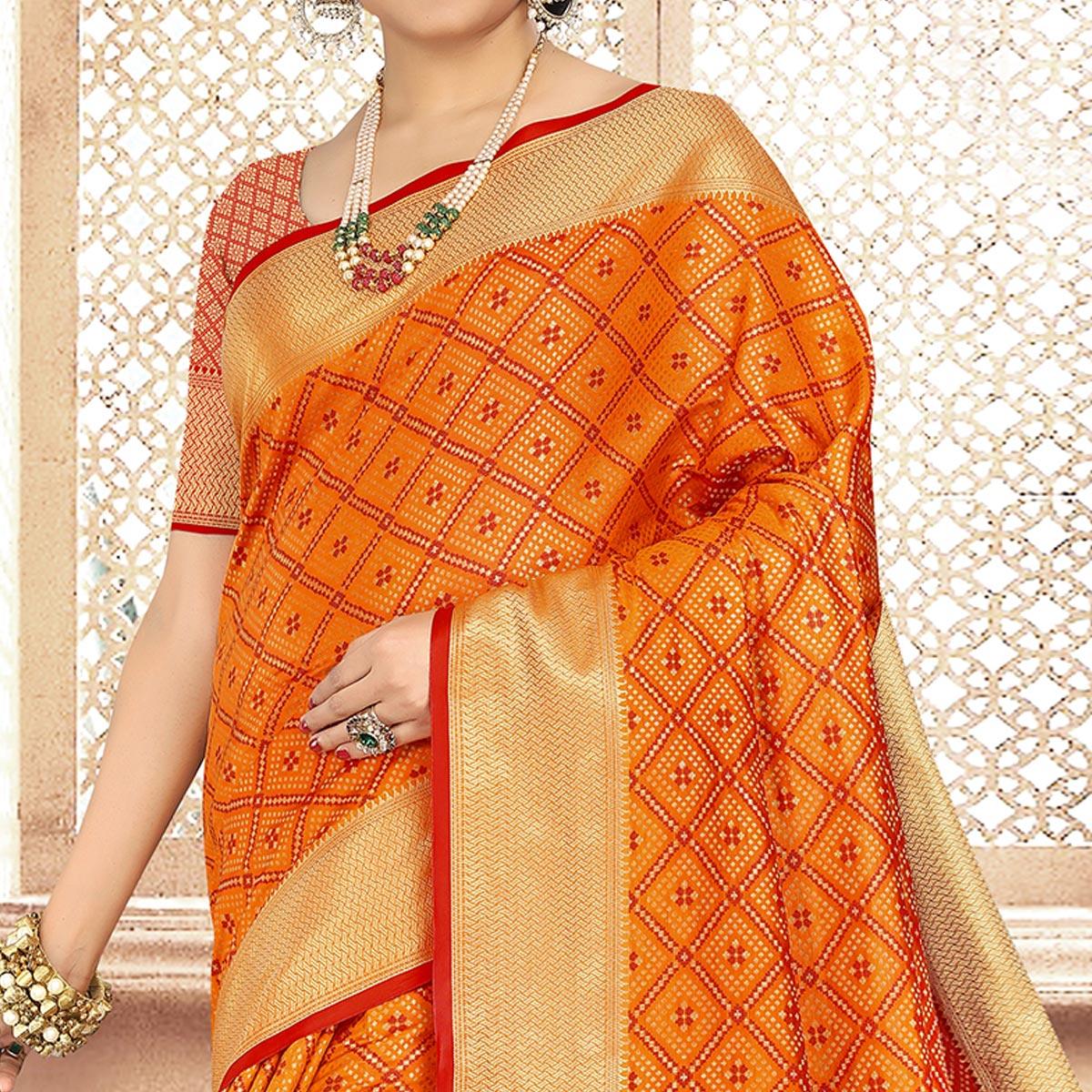 Marvellous Orange Colored Festive Wear Woven Banarasi Silk Saree