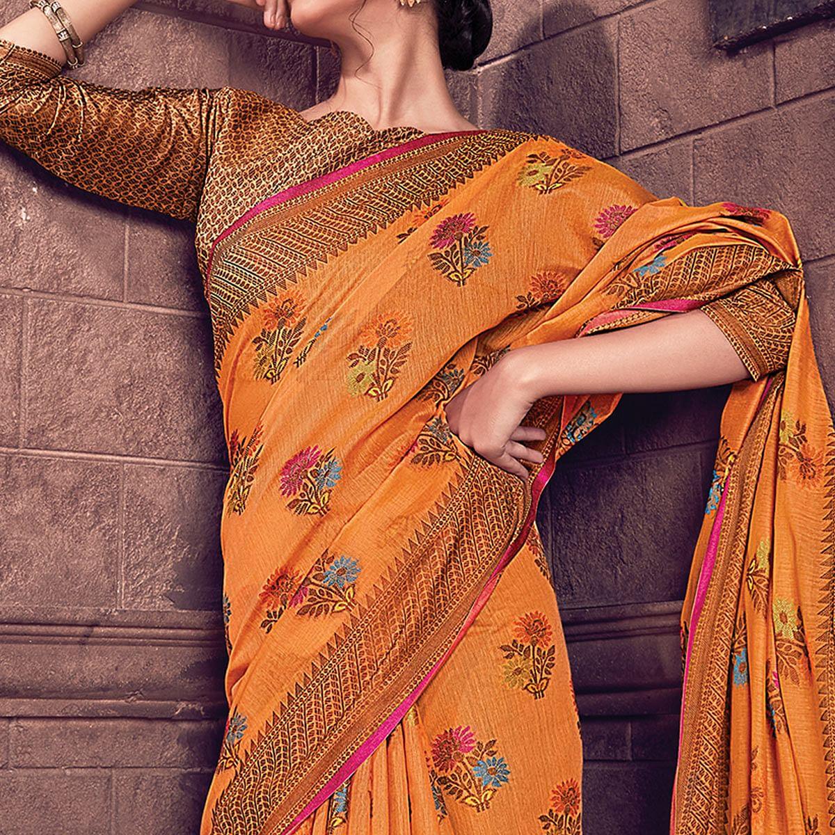 Marvellous Orange Colored Festive Wear Woven Handloom Silk Saree